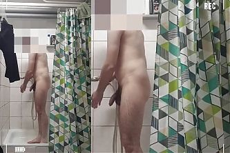 Security Guard taking shower and cumming
